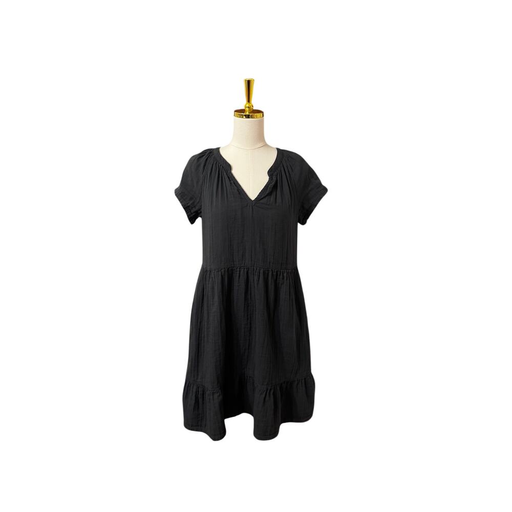 Pact Organic Cotton Coastal Double Gauze Breezy Dress, Black, Size Small